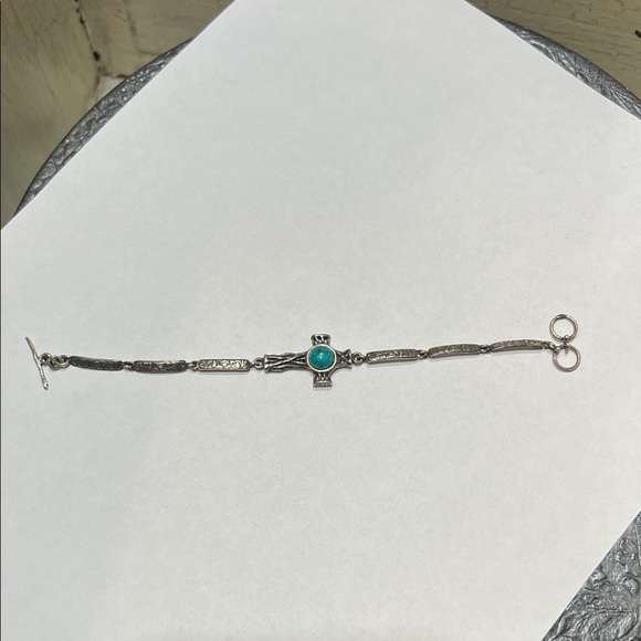 Sterling Silver Cross Bracelet with Turquoise Accent - Picture 2 of 8